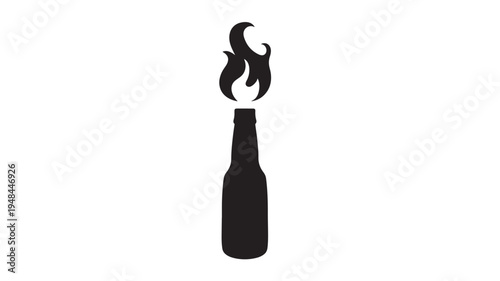Bottle with fire silhouette icon representing a molotov cocktail for concepts of destruction, protest, or danger.
