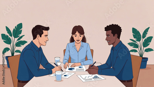Business Team collaborating over charts and documents in a meeting room Vector