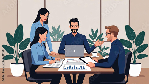 Business team collaborating in a modern office meeting Vector