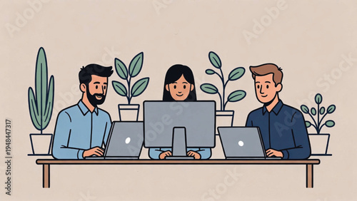 Business Collaborative team working together in a modern office environment Vector