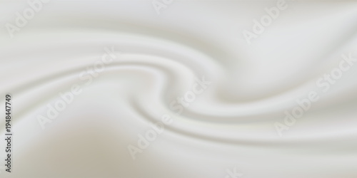 Texture of white yogurt, milk or cream surface. Abstract background with soft silk fabric, liquid yoghurt, dairy product or cosmetic creme, vector realistic illustration. 3D Illustration