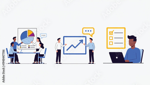 Business Collaborative business strategies and planning through data visualization and task management Vector