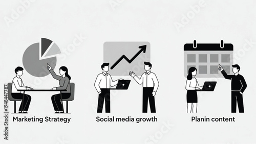Business Collaborative planning for marketing, social media, and content strategy Vector