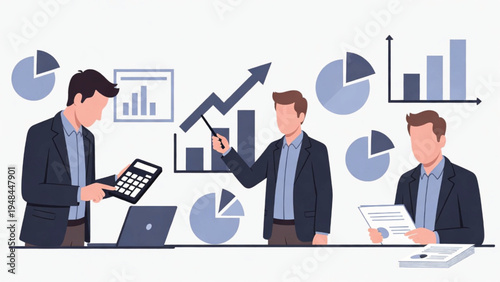 Business professionals analyzing financial growth and performance metrics together Vector