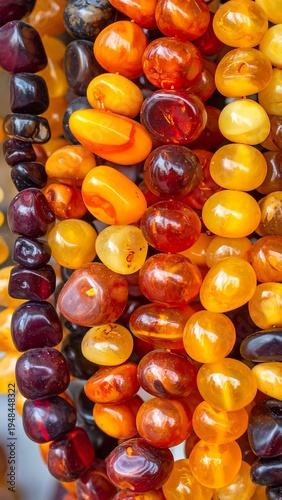 Close-up of colorful beaded necklaces