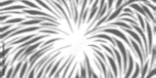 Black radial halftone circles. Dotted sound wave rings. Stippled epicenter, target, radar icon concept. Ripple concentric signal vibration element. Vector round dashed and dotted