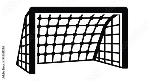 Simple black and white illustration of a soccer goal with netting