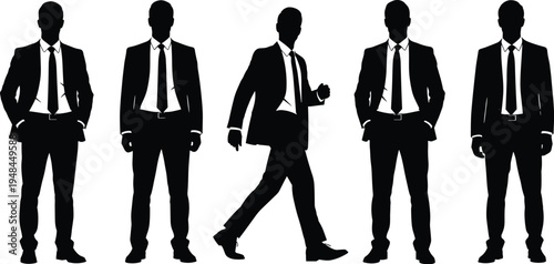 Vector silhouette collection of professional businessmen in formal suits and ties standing and walking isolated on a clean white background