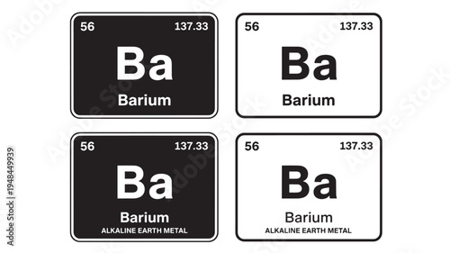 Barium element periodic table symbols with atomic number and weight displayed in black and white variations