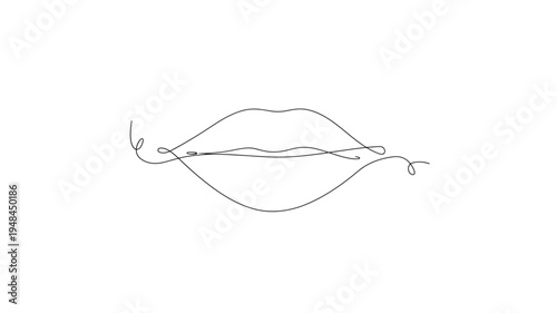 Lips minimalist continuous line drawing with simple curved elegant strokes and a subtle pout, conveying beauty and sensuality.