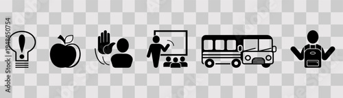 School icons. Student and school. On transparent background.