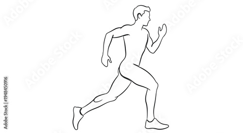 A simple line drawing depicts a man in mid stride actively running forward