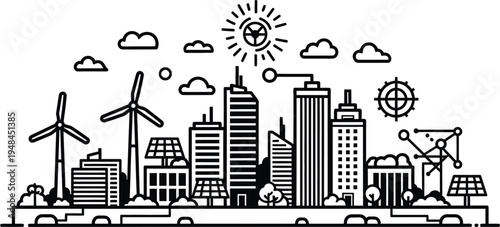city skyline with renewable energy sources
