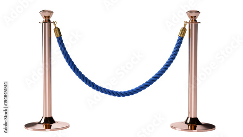 Canvas Print Luxurious golden stanchions with elegant blue velvet rope, an isolated crowd con
