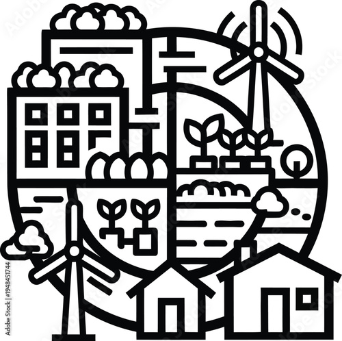 eco friendly city line art