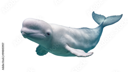 Quadro su tela Majestic white beluga whale, a graceful arctic marine mammal, swimming peacefull