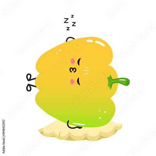 Bell pepper cartoon character resting on pillow