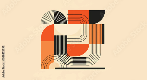 A vibrant abstract composition featuring a harmonious blend of geometric shapes and organic lines, forming a captivating modern design that evokes connectivity and movement