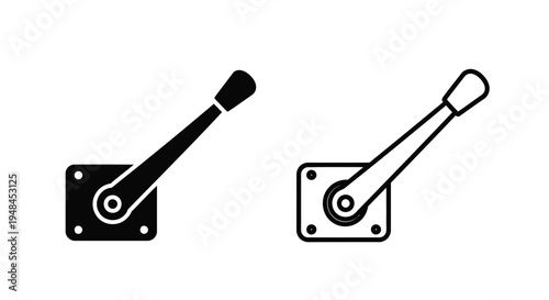Two black and white illustrations of mechanical lever switches in different positions
