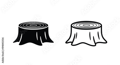 Two black and white illustrations of freshly cut tree stumps