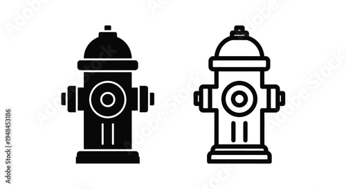 Two black and white illustrations of a classic fire hydrant design