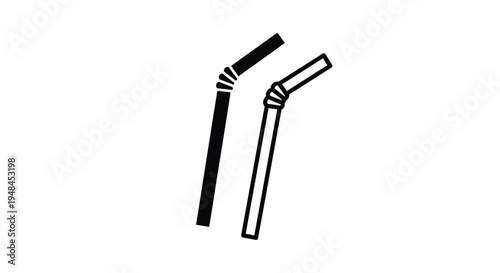 Two black and white drinking straws angled on a white background