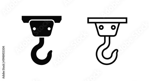 Two black and white illustrations of industrial crane hooks are presented