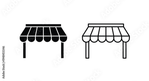 Two black and white illustrations of awning structures side by side