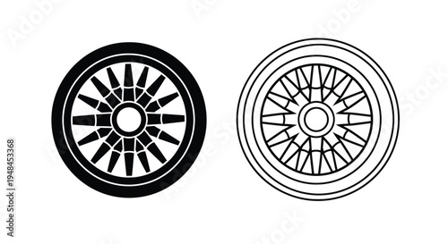 Two wheel designs one solid one with spokes in black and white