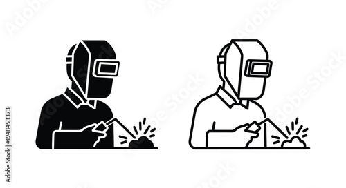 Welder icon set filled and outline versions shown in black and white