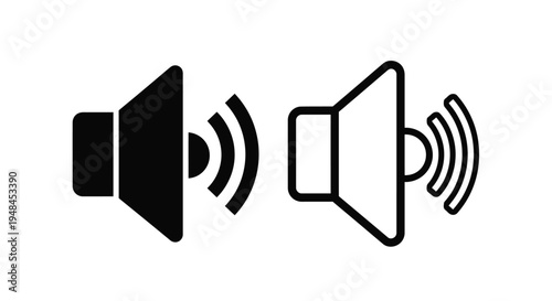 Two speaker icons one solid one outlined both emitting sound waves