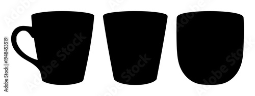 Cup set with solid black silhouette design featuring minimalist, single cup, solid silhouette with high contrast and black shape