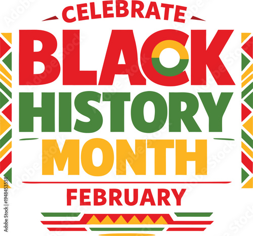 A vibrant graphic celebrates black history month in february with bold colors and patterns high-quality