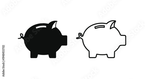 Two contrasting piggy bank icons filled and outlined versions