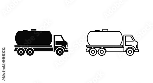 Fényképezés Two black and white depictions of a fuel or water tanker truck