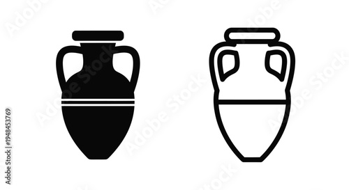 Two ancient ceramic amphorae one solid and one outlined in black