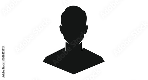 Simple black silhouette of a man s head and shoulders facing forward