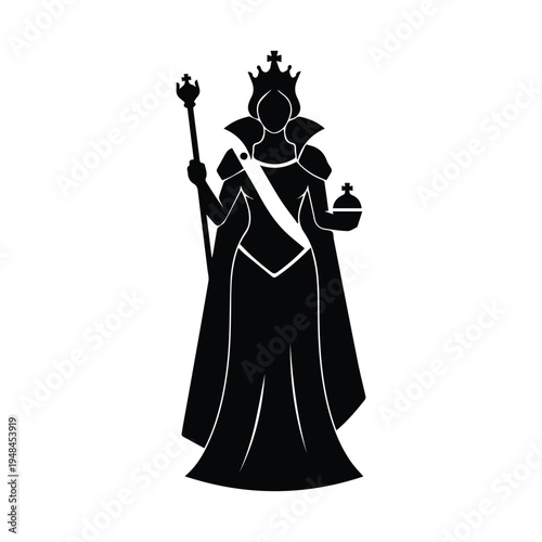 Elegant silhouette of a queen holding a scepter and orb