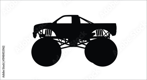 Silhouette of a monster truck with large tires and bold design
