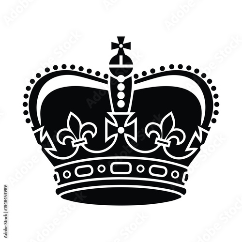 A detailed black and white illustration of a regal crown