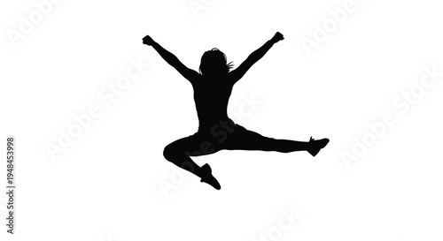 Silhouette of a woman jumping with arms raised in the air