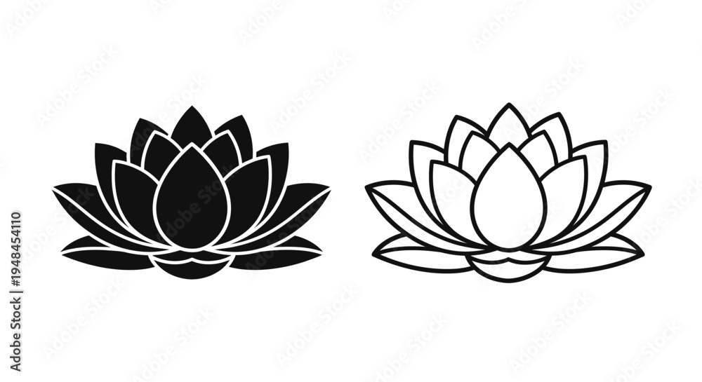 Fototapeta premium Two lotus flower silhouettes one dark one light side by side