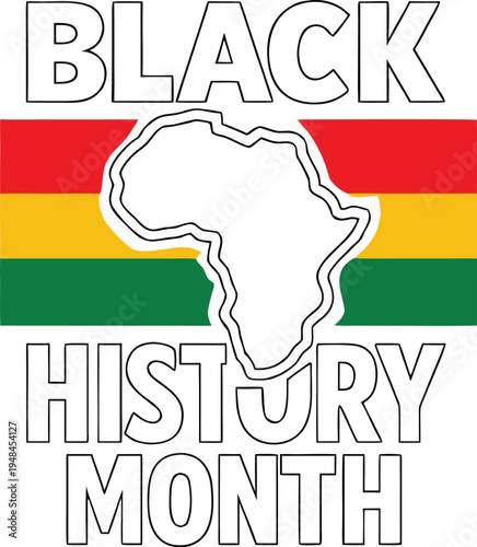 A graphic displaying black history month with the african continent and pan african colors high-quality