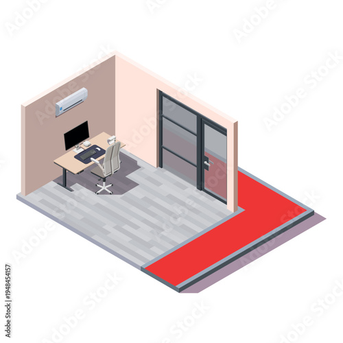 Modern Isometric Office Interior for Data Analysis and Business