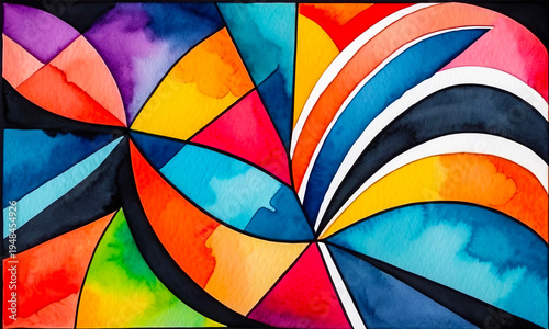 Bright watercolor background with abstract colorful pattern