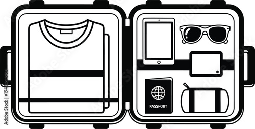open suitcase with travel essentials