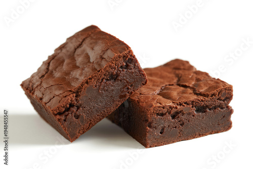 Two Fudgy Chocolate Brownies Product Shot Isolated on White Background