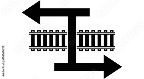 Railway tracks diverge with arrows indicating opposite directions on rails