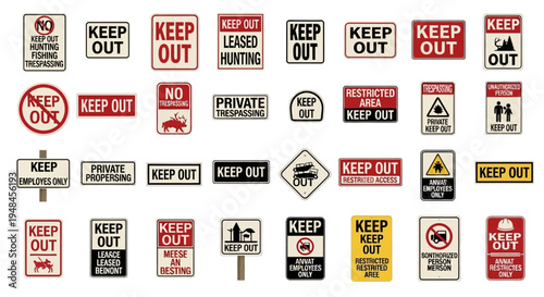 Various warning signs displayed on a white background for AFBKA reference.
