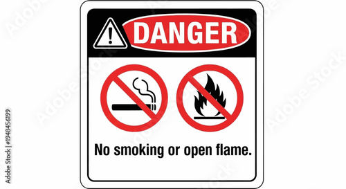 Warning sign displays no smoking or open flame prohibition